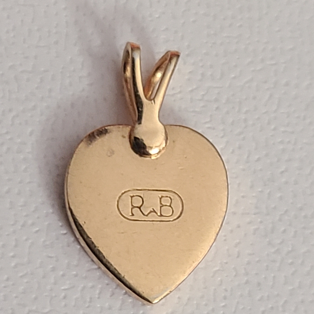 Vintage Reed & Barton Heart Necklace Pendant Cloisonne Estate Small Euc - Picture 6 of 9